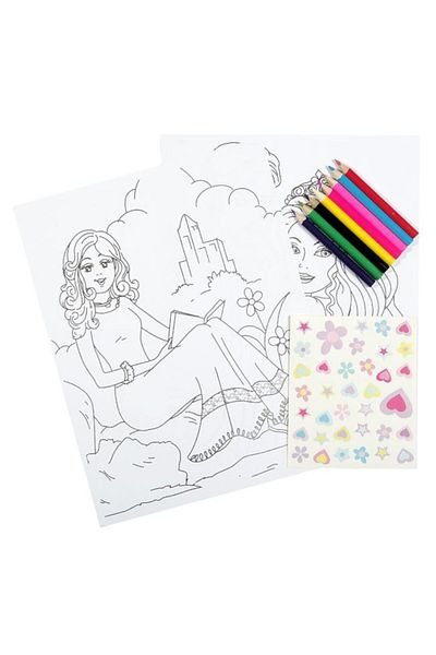 Jumbo Set de Colorat Printesa cu Autocolante, 10 foi de desenat, 8 creioane colorate