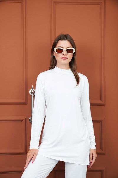 penyebizden Viscose Stand Collar Tunic 2-Piece Sale-Black-White
