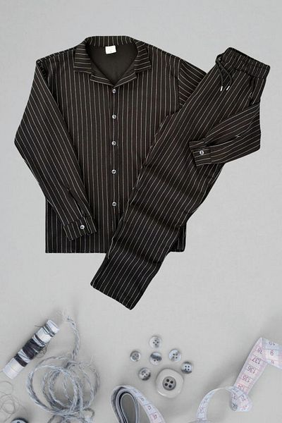 Ferhatlı Men's Crepe Fabric Striped Shirt Suit Oversize Long Sleeve Shirt Pants Suit