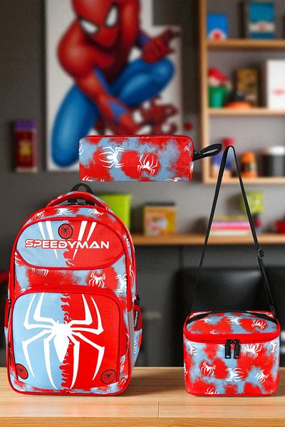 Shopiolog Primary School Orthopedic Waterproof Water Bottle 3 Compartment Pen Holder Nutrition Primary School Boys Backpack 3 Pieces