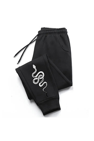 StartMore Siyah Yılan Baskılı Kadın Unisex Eşofman Altı