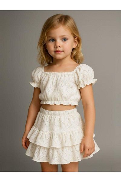 Zekids Girl's Laced Crop Skirt Suit