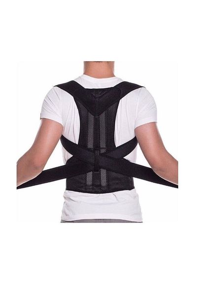 Star Master Posture Corrector Back Support Corset with Adjustable Straps, Unisex, Black, Size L