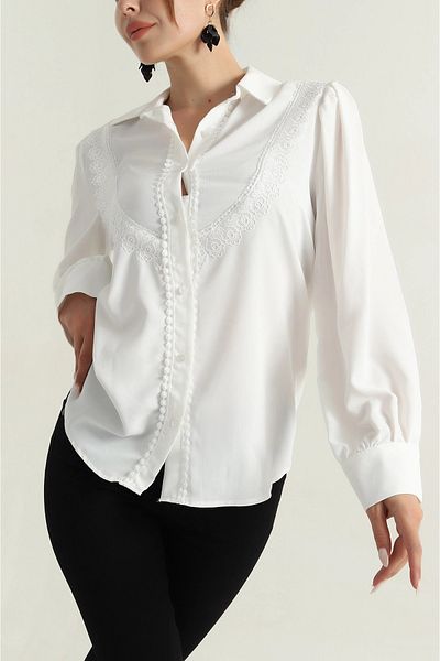 ribana White Lace Design Jessica Women's Shirt
