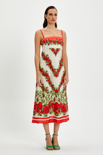 SERPİL Kadın Askılı Çiçek Desenli Yazlık Elbise – Renkli Baskılı, Midi Boy