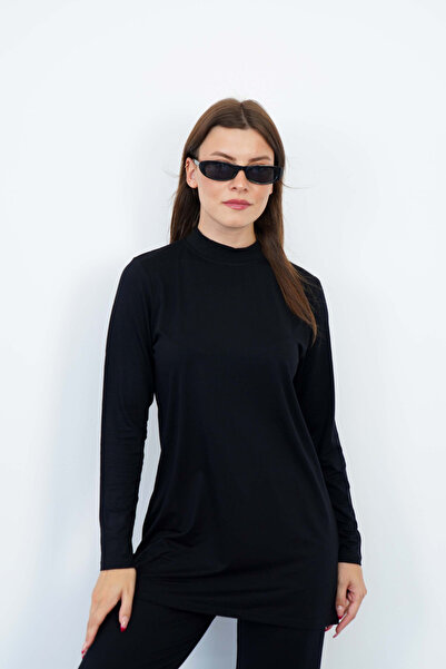 penyebizden Viscose Stand Collar Tunic 2-Piece Sale-Black-White