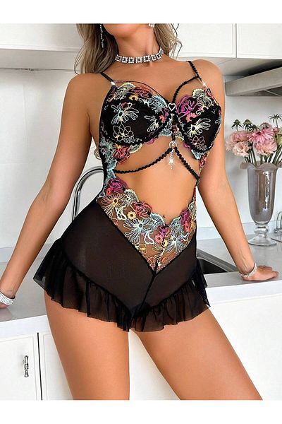 my cherie Lace Jumpsuit Mini Fancy Nightdress with Stone Accessories