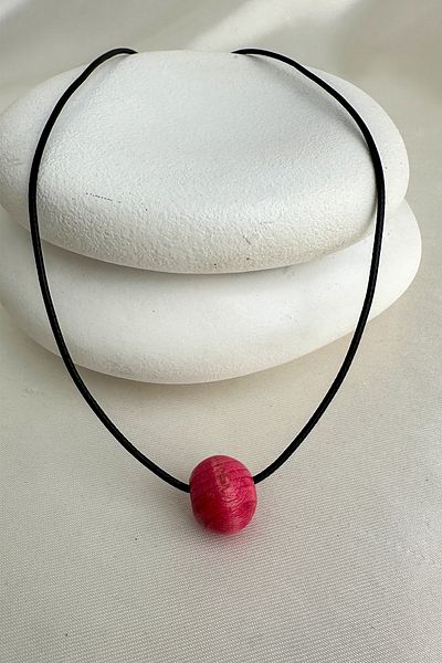 Modex Round Wooden Bead Black String Necklace (40cm)