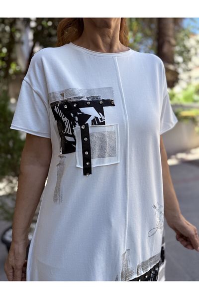DenizEge Stone Detail Tunic Feel Good Ecru