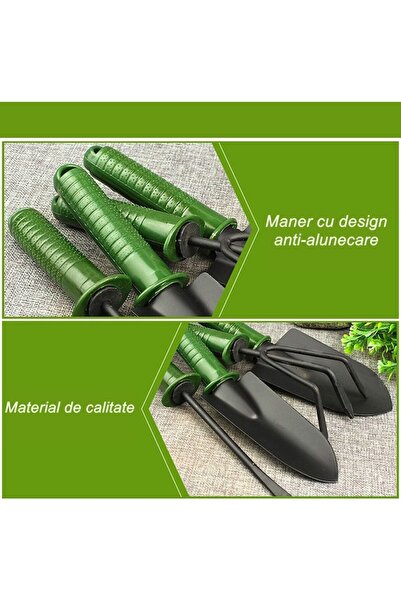 ferr Set 4 Garden Tools for Planting, Soil Processing, and Plant Care, PVC and Cardboard, Green