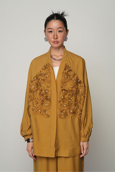 Orfeo Negro KIMONO DE CULOARE SOLIDĂ CU ROSE BORDATE LA FAȚĂ PENTRU FEMEI