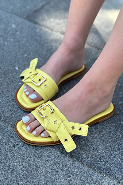 I Love Shoes Papuci de damă din piele mată Samaris cu detaliu cu cataramă galbenă