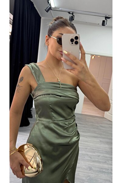 Daves Рокля с едно рамо и драпирана цепка - каки