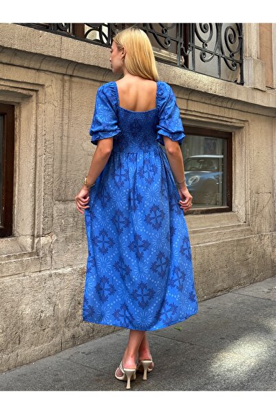 Tubik Rochie Gipeli cu model floral cu guler pătrat pentru femei