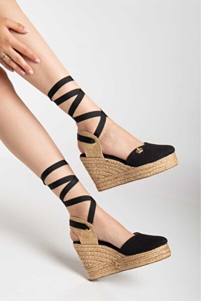 can feta yeni sezon ithal kalite tac detaytlı hasır detaylı dolgu topuklu ayakkabı