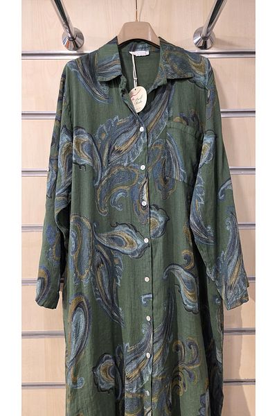 Park Moda Italian Linen Shirt Dress Shawl Pattern Buttoned