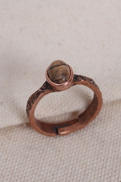 Süspüs Accessories Pure Copper Adjustable Ring with Tiger Eye Stone (Natural Stone)