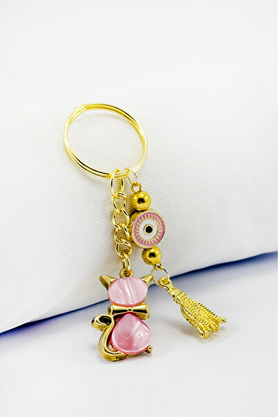 biuti سلسلة مفاتيح على شكل قطة لطيفة باللون الوردي اللؤلؤي، سلسلة مفاتيح للهدايا