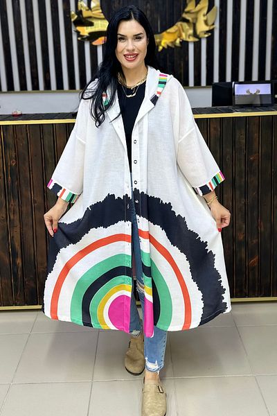 GÖKSEL Colorful Cap Dress White Large Size