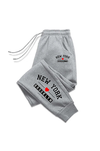 StartMore بنطال رياضي رمادي مطبوع للنساء من نيويورك LOVE BROOKLYN للجنسين