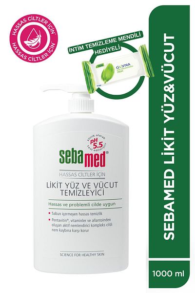 Sebamed Liquid Face and Body Cleansing Gel 1000 ml + Intim Cleansing Wipes Gift