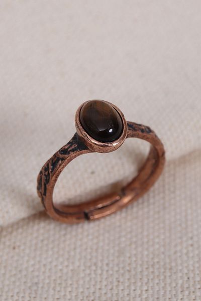 Süspüs Accessories Pure Copper Adjustable Ring with Tiger Eye Stone (Natural Stone)