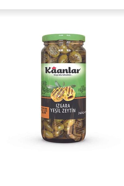 Kaanlar Grilled Green Olives 261-320 Caliber 240g – Premium Turkish Table Olive Snack