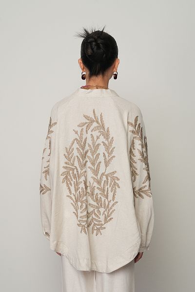Orfeo Negro Women's Natur Kimono with Brown Embroidery on the Back