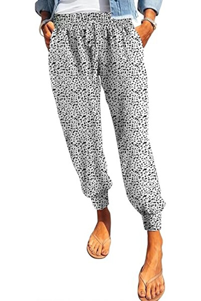 Dokotoo Pantaloni sport respirabili pentru femei, albi cu model leopard, mări...