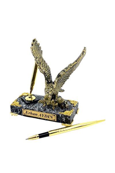 hediye arıları Kişiye Özel İsimli İmza Kalemli Gold Kartal Heykeli | Mermer T...
