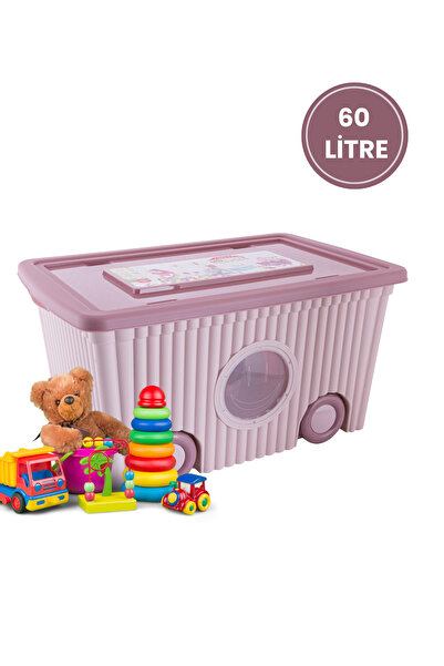12den Tekerlekli Taşınabilir Bebek Çocuk Odası Oyuncak Saklama Kutusu Kapaklı Büyük Boy 60 litre Pembe