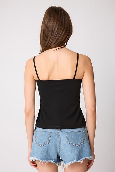 AMİDA Black Women's Thin Rope Strap Basic Crop Tank Top -2466