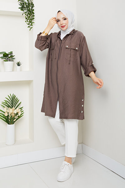 Pamuk Butik Women's Hooded Wear and Go Cap with Top Pocket