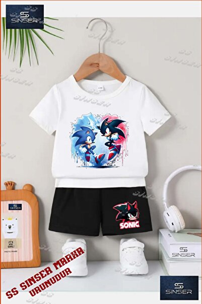 SS SİNSER Children's Unisex “Sonic Black Blue 2Li Character“ Custom Printed C...