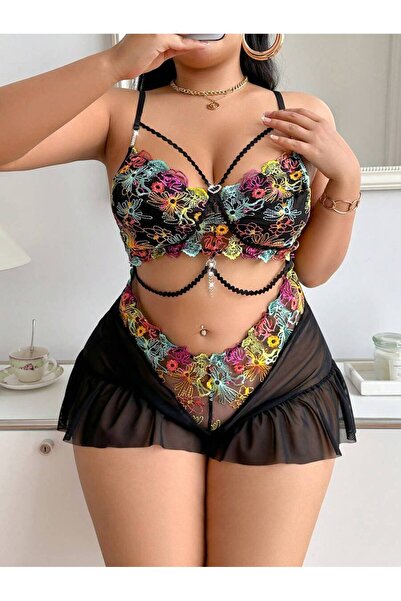 my cherie Colorful Lace Mini Plus Size Jumpsuit Nightdress