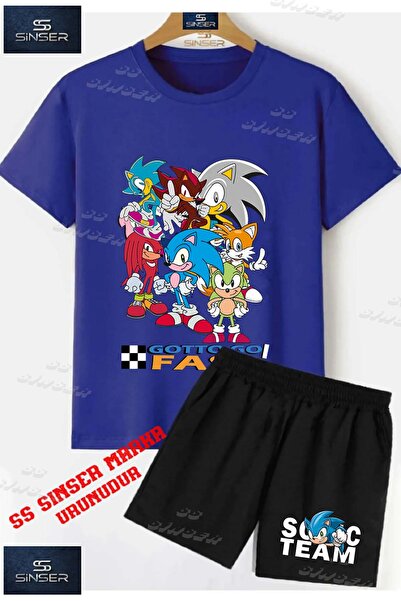 SS SİNSER Çocuk UNISEX “SONIC GOTTO FAST COKLU“ Özel Baskılı Bisiklet Yaka Ti...
