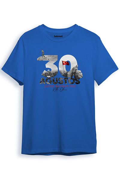 beloved.co 30 August Victory Day Themed Turkish Flag and Soldier Silhouette 100% Cotton Regular Fit Unisex T-Shirt