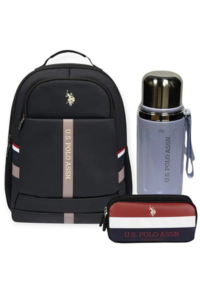 U.S. Polo Assn. School Backpack, Pencil Bag, Steel Flask 600 ml Premium Set