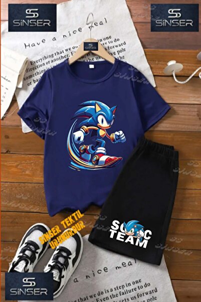 SS SİNSER Çocuk UNISEX “SONIC HIZ ARKASI BOYALI“ Özel Baskılı Bisiklet Yaka T...