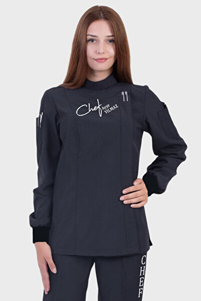 Üniformanya İsim Hediyeli Füme Kadın Aşçı Ceketi Aşçı Ceketi Aşçı Kıyafeti Modern Aşçı Kıyafetleri