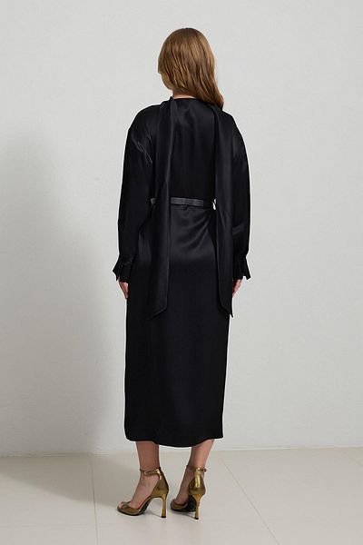 Setre Black Neck Detailed Waist Belted Dress