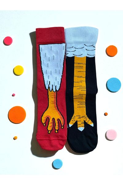 MODA Pack of 2 Red and Black Chicken Feet Socks