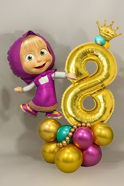 PARTİAVM 8 Years Old Licensed Large Size Tongs with Big Bear Balloon Set Tongs Balloon Birthday Gold Number Balloon Set