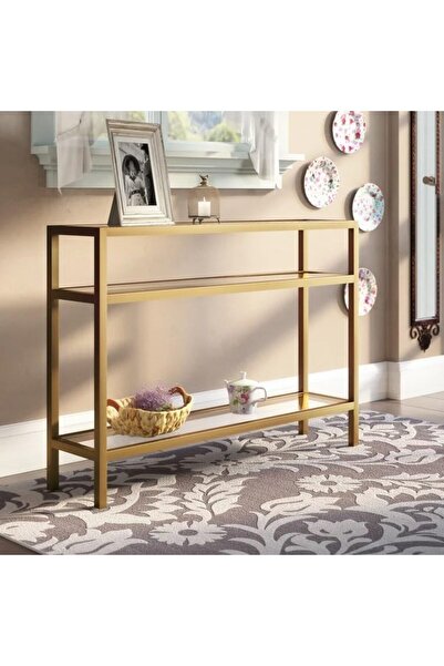 genric FFD Console Table for Living Room 105x25x75 Cm Metal Console Table with 3 Clear Glass Shelve