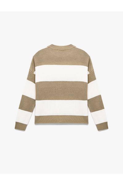 Koton Long Sleeve Crew Neck Color Block Sweater