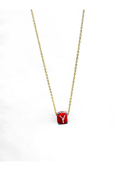 nazarboncuğu Murano Glass Letter Square Eye Necklace