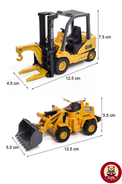 giffy Oyuncak Kutulu Metal Başlıklı İş Makinaları Seti Kepçe Bulldozer Forklift 4 Ü 1 Arada Set Sürtmeli