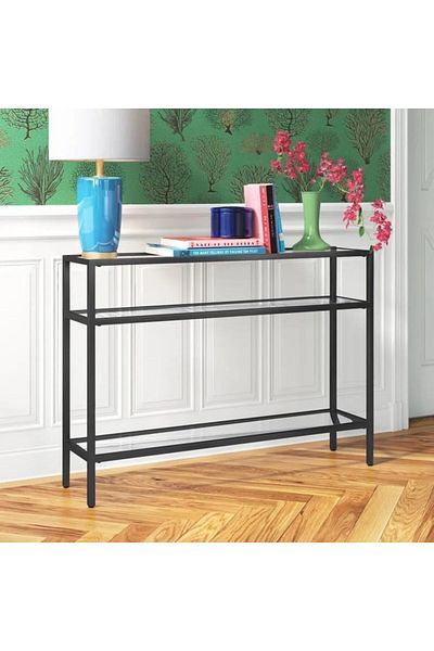 genric FFD Console Table for Living Room 105x25x75 Cm Metal Console Table with 3 Clear Glass Shelve