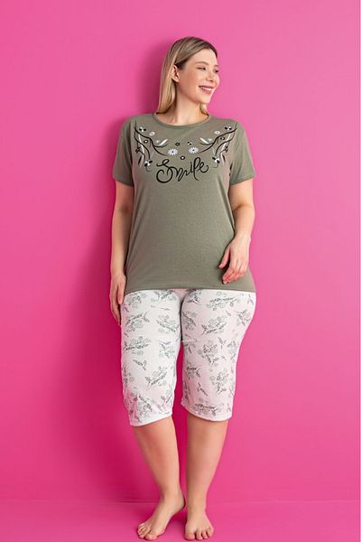 Farya Home Set Bermuda Capri cu mâneci scurte din bumbac de mărime mare