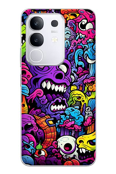TechTree Vivo Y29 Compatible Psychedelic Colorful Monsters Transparent Silicone Case